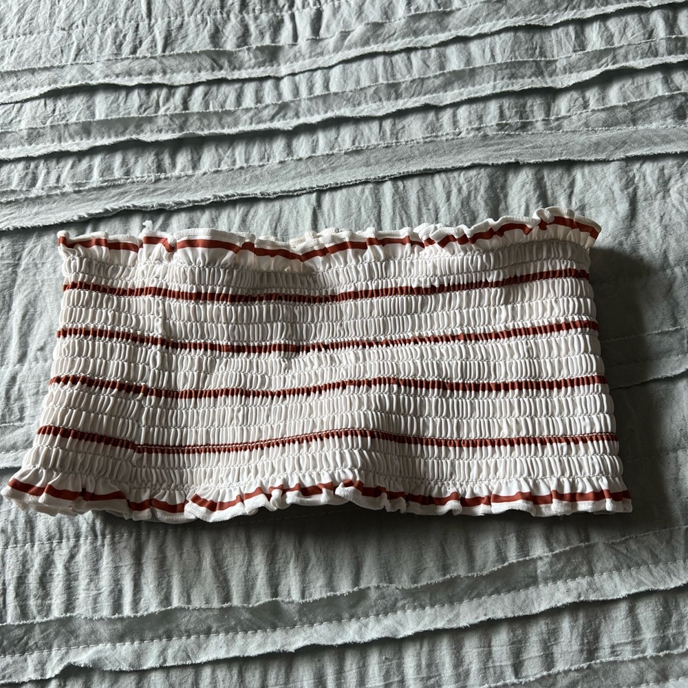 White & Burnt red Tube Top Bathing suit